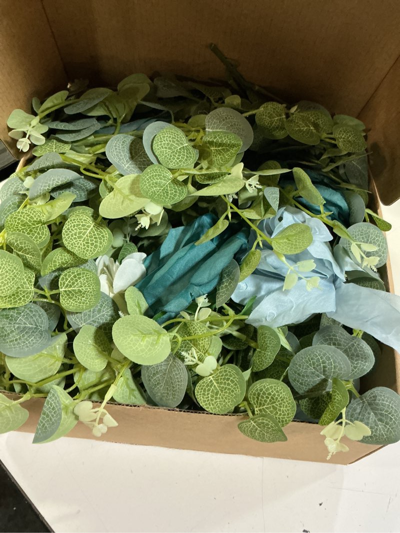 Condition photo showing Good Condition for waipfaru 2pcs flower garland decorations, wedding table floral rose garland for table centerpieces backdrop wall, eucalyptus greenery vines for party room decor (dusty blue) dusty blue-6.07ft 2 pack