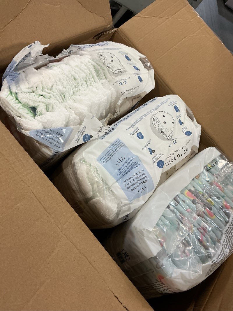 Condition photo showing As Is for The Honest Company Clean Conscious Training Pants | Plant-Based, Sustainable Diapers | Let's Color + See Me Rollin' | Size 2T/3T (34- lbs), 78 Count