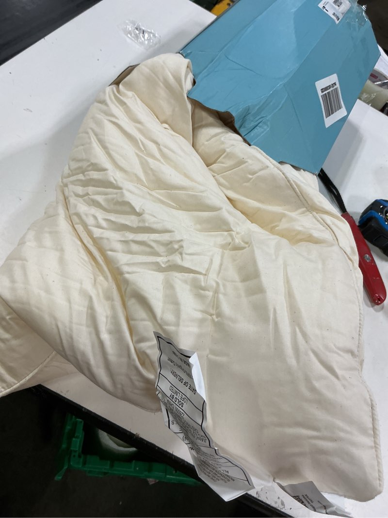 Condition photo showing As Is for lofe organic kids pillow - 16x22 toddler pillow with 100% organic cotton shell, 2 pack adjustable loft youth pillow, machine washable organic plilow, soft, perfect for kids&youth off white 16x22in (2 pack)
