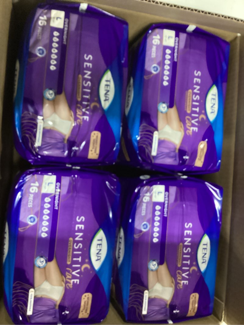 Condition photo showing New/Like New for TENA Sensitive Care Overnight Incontinence Underwear for Women, Bladder Control, Postpartum, L, 64 Count (Waist size 32in-42in)