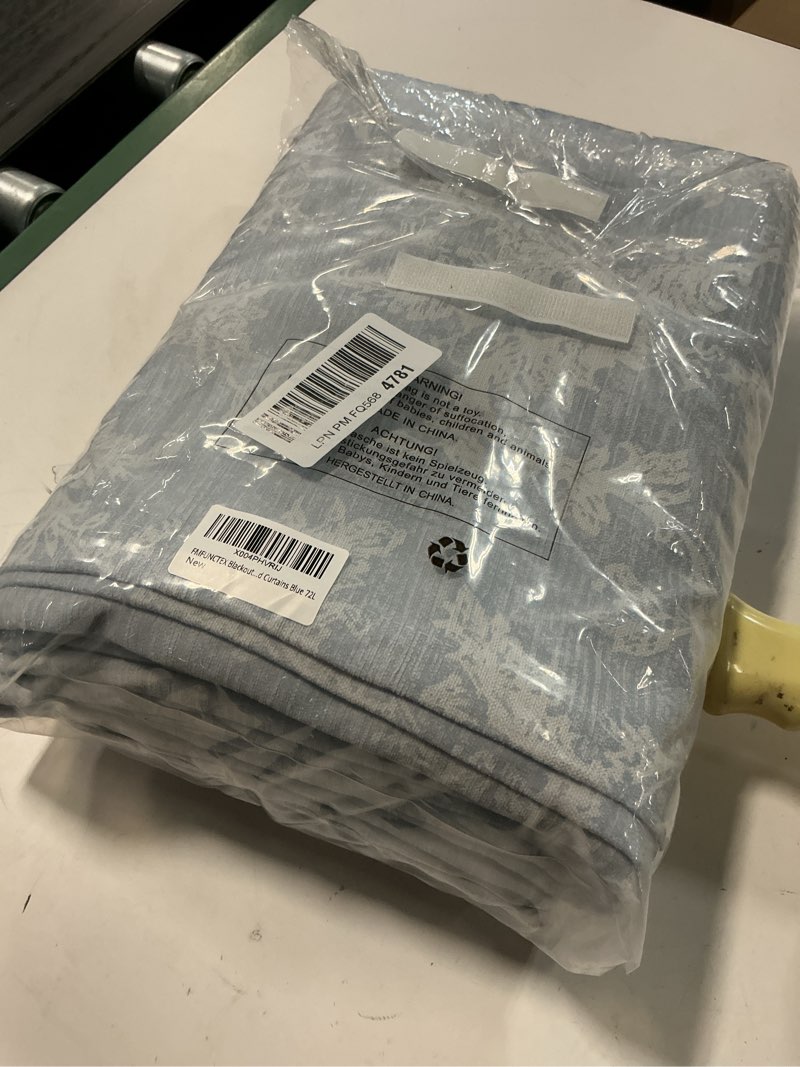 Condition photo showing Good Condition for FMFUNCTEX Blue Floral Jacquard Blackout Curtains 72 Inches Long for Bedroom, Scroll Flower Chenille Farmhouse Curtains for Living Room Darkening Thermal Insulated Grommet Window Drapes 2 Panels