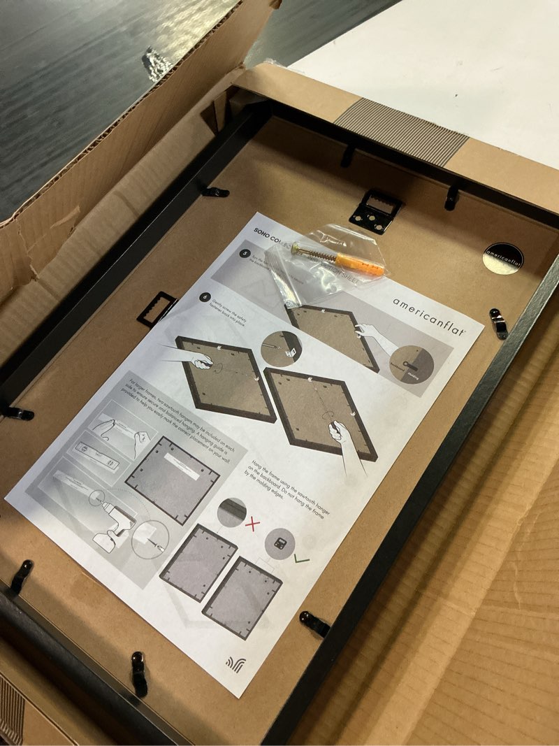 Condition photo showing Good Condition for americanflat 11x17 picture frame with polished plexiglass - soho collection - gallery style deep molding picture frames for wall display - black black 11x17
