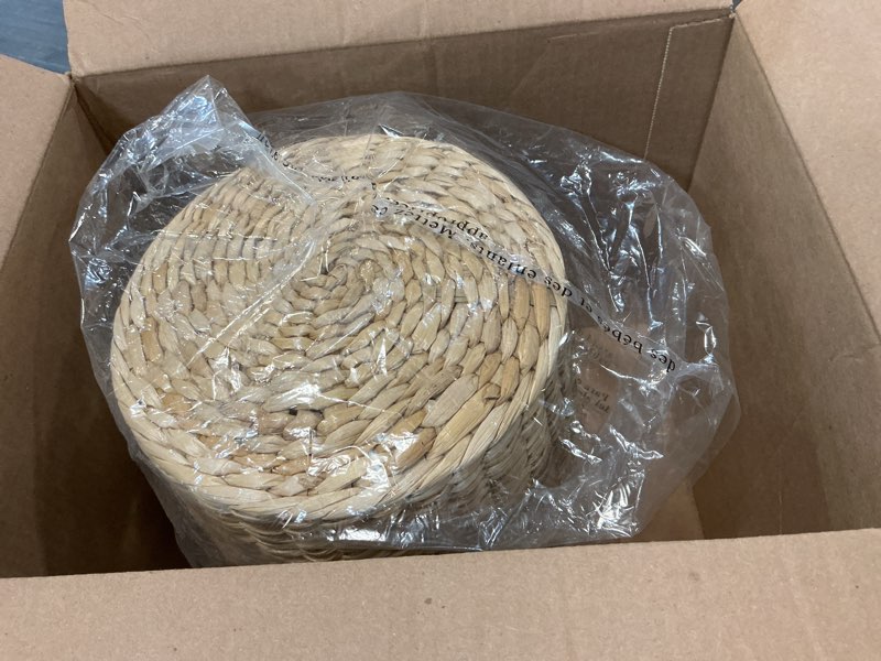 Condition photo showing Good Condition for Household Essentials Handwoven Cattail Wicker Waste Basket, Natural Natural Cattail Basket