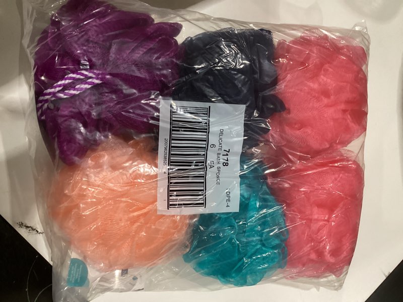 Condition photo showing New/Like New for btyms 6 pcs shower pouf 60g bath loofah shower sponge loofahs exfoliating mesh puff body wash sponge white&pink&green&cyan&brow&gray 6 count (pack of 1), similar to stock photo