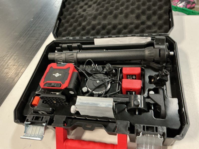 Condition photo showing As Is for 16 lines self-leveling laser level with tripod, 4x360°4d green cross line vertical & horizontal laser for construction,home renovation,remote controller&durable case luxury suitcase box