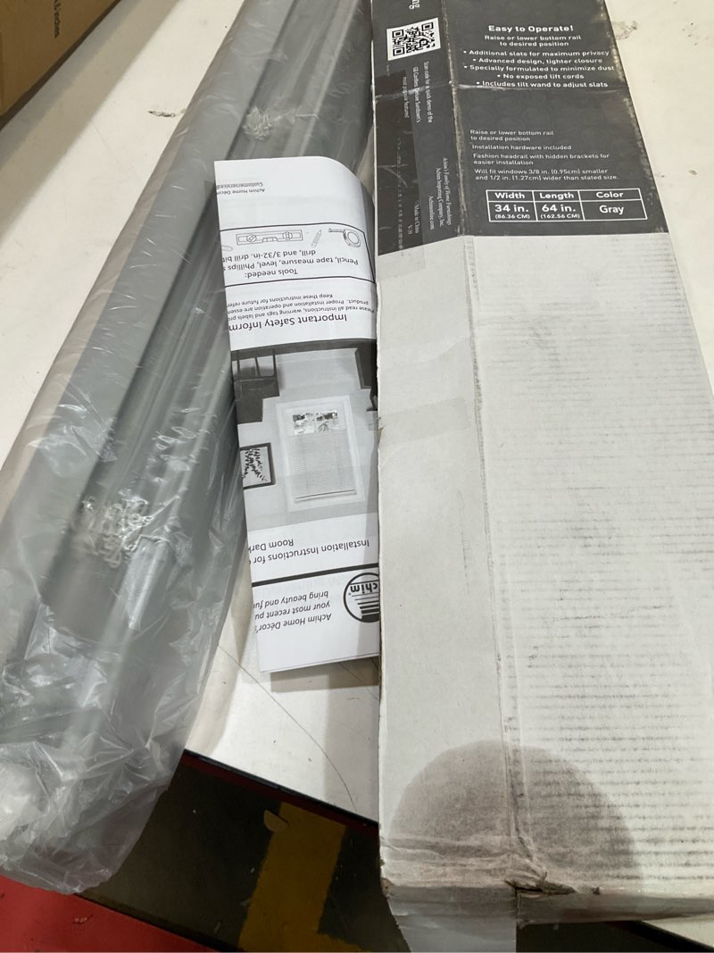 Condition photo showing Good Condition for cordless room darkening mini blind - 34 inch width, 64 inch length, 1" slat size - gray - cordless gii deluxe sundown horizontal windows blinds for interior by achim home decor gray 34"w x 64"h