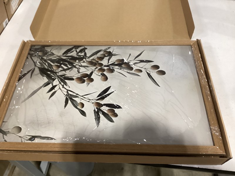 Condition photo showing New/Like New for 3pcs wooden framed tree botanical canvas wall art mediterranean olive branch painting prints poster, rustic farmhouse neutral picture decor for living room bedroom kitchen dining room 16x24in olive branch painting 16x24 inches
