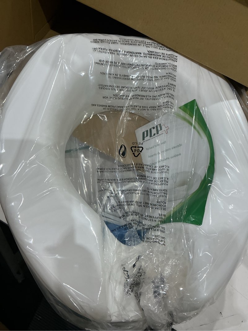 Condition photo showing Good Condition for pcp 5" elevated toilet seat, universal fit, tall profile rise height lift, tightening stability lock, portable bath safety commode support
