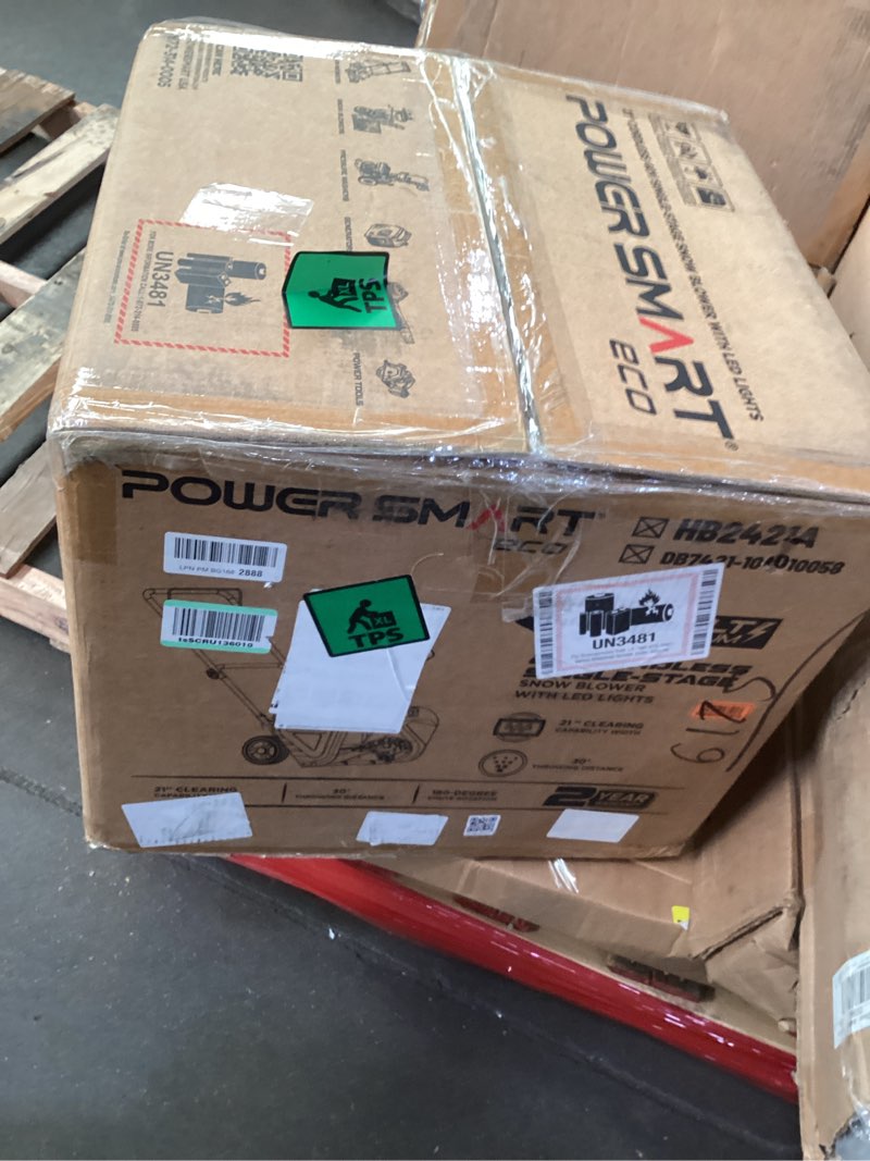 Condition photo showing As Is for Incomplete * missing parts *PowerSmart 40V Cordless Snow Blower, 21'' Cleaning Width/6'' Cleaning Depth Snow Blower with LED Light & 30 FT Throwing Distance, Battery and Charger Included,Perfect for Driveway,Garden, Deck,Garage