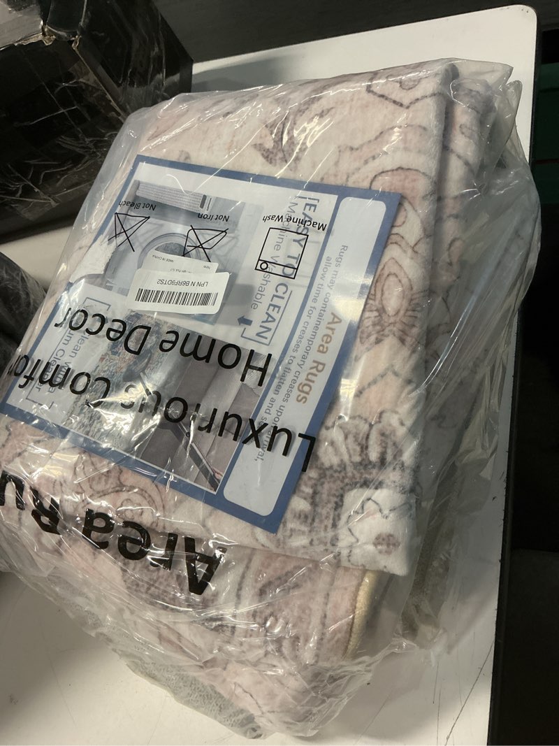 Condition photo showing Good Condition for wonnitar vintage floral rugs for bedroom girls, 5x7 washable pink nursery rug for baby, ultra-thin non slip soft medallion carpet for aesthetic decor toddler kids room living room 5' x 7' pink tones