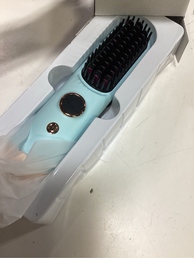 Condition photo showing Good Condition for 2026 hair straightener brush, cordless hair straightener brush for short hair, mini portable cordless travel straightening hair comb brush with 9 temps fast heating for women (blue)