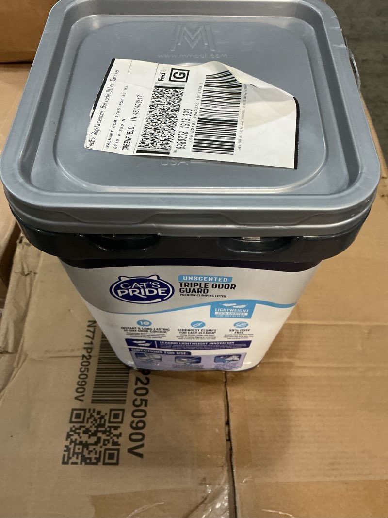 Condition photo showing As Is for cat s pride max power triple odor guard unscented clumping cat litter 26lb pail