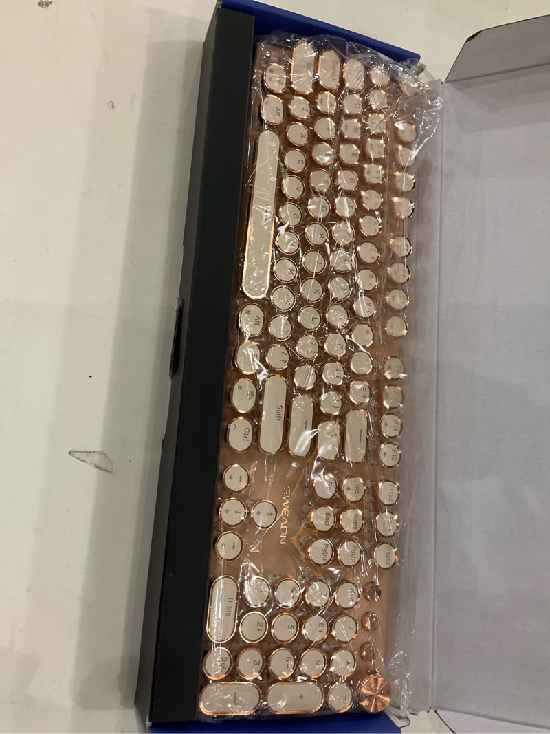 Condition photo showing New/Like New for EWEADN V20 Typewriter Keyboard Wireless, 104 Keys Typewriter Style Mechanical with White Backlit, Media Knob, Pink Switch 2.4G/Bluetooth/USB-C Wired Retro Full Size Keyboard for Windows/Mac/PC-Pink