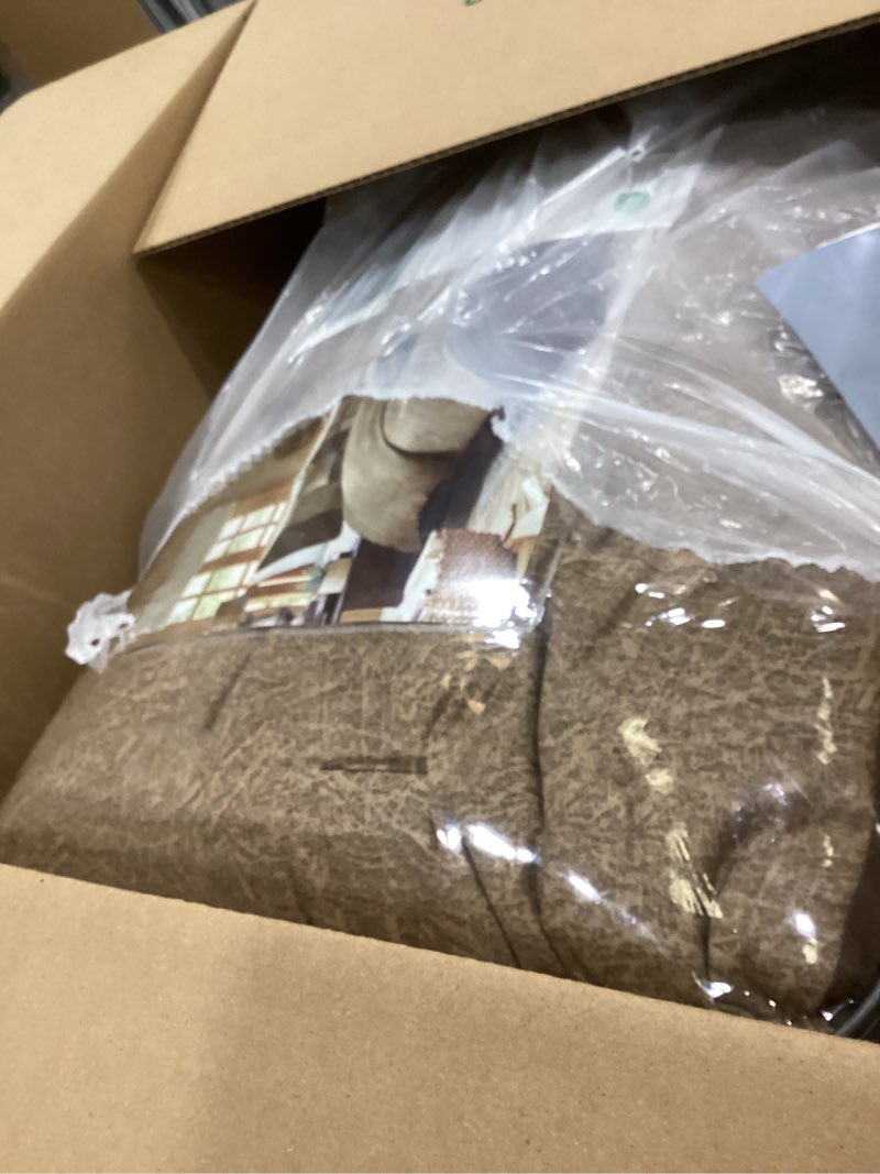 Condition photo showing Good Condition for Madison Park Boone Cozy Comforter Set, Faux Suede, Deluxe Hotel Styling All Season Down Alternative Bedding Matching Shams, Decorative Pillow, King (104 in x 92 in), Rustic Brown 7 Piece Brown 7pcs King (104 in x 92 in)