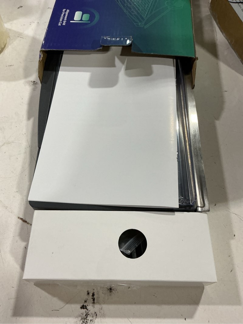 Condition photo showing New/Like New for firbon 12" guillotine paper cutter with hidden ruler, compact heavy duty 12-sheet capacity trimmer for cardstock, photos, scrapbooking, office, classroom, studio (gray)