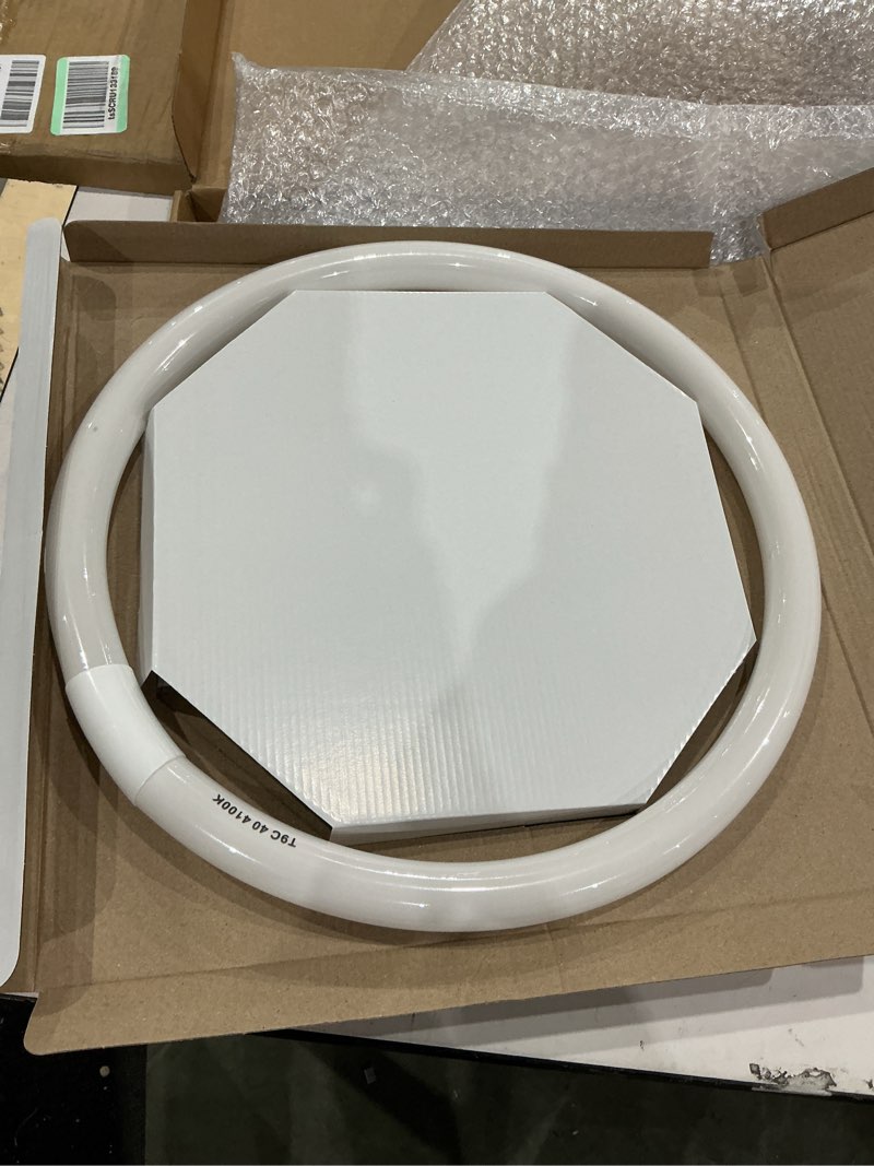 Condition photo showing Good Condition for fc16t9/cw 40 watt and fc12t9/cw 32w set cool white, 16'' t9 40 watt circline light bulbs, 12 inch 32w circular fluorescent tube, round fluorescent bulb cri 82, 4100k, 5300 lumen g10q