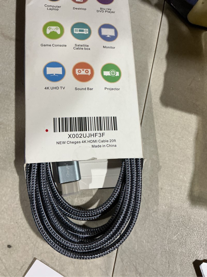 Condition photo showing As Is for hdmi cable 4k 60 hz 20 ft, high speed hdmi 2.0 cables, 18gbps, 4k @ 60hz, ultra hd, 2160p,1080p, arc, 3d, hdcp 2.2 cord braided, for laptop, monitor, ps5, ps4, xbox one, fire tv 20ft