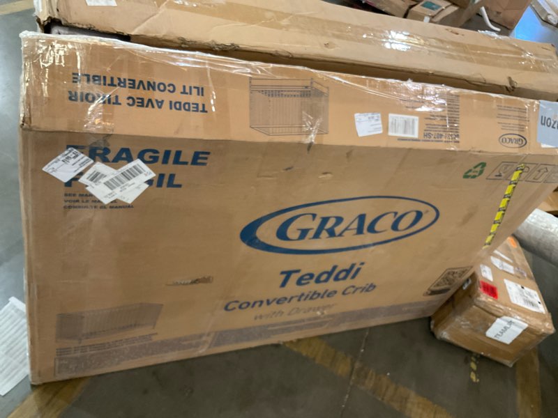 Condition photo showing Good Condition for graco teddi 5-in-1 convertible crib with drawer (driftwood) – greenguard gold certified, crib with drawer combo, full-size nursery storage drawer, converts to toddler bed, daybed and full-size bed driftwood crib with drawer