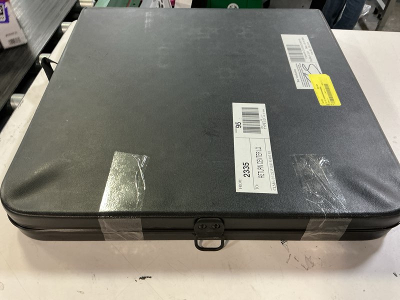 Condition photo showing As Is for mainstays 40" plastic adjustable height fold-in-half folding table, rich black