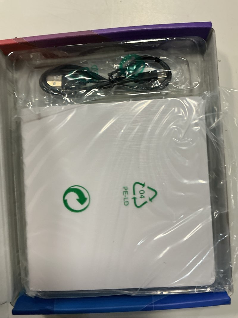 Condition photo showing New/Like New for roofull external cd dvd drive usb 3.0 & usb-c, portable cd dvd rom +/-rw optical disc drive player reader writer burner for apple mac macbook pro/air, imac, laptop computer windows 11/10/8/7, white