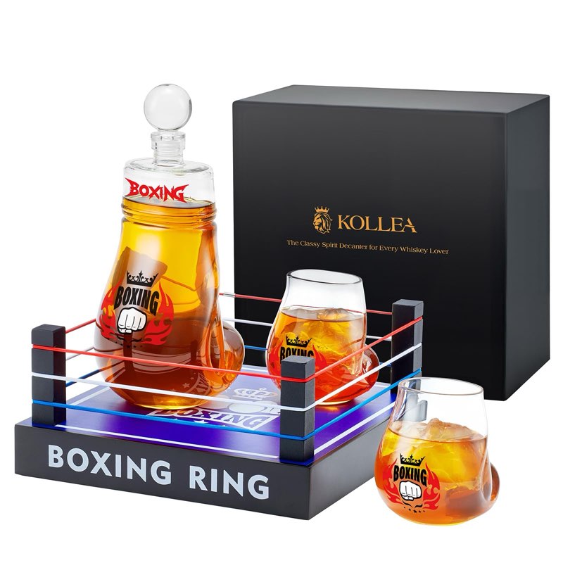 Gifts for Men Dad, Kollea Boxing Whiskey Decanter Set, 31 Oz Decanter with 2 Boxing Glove Glasses, C