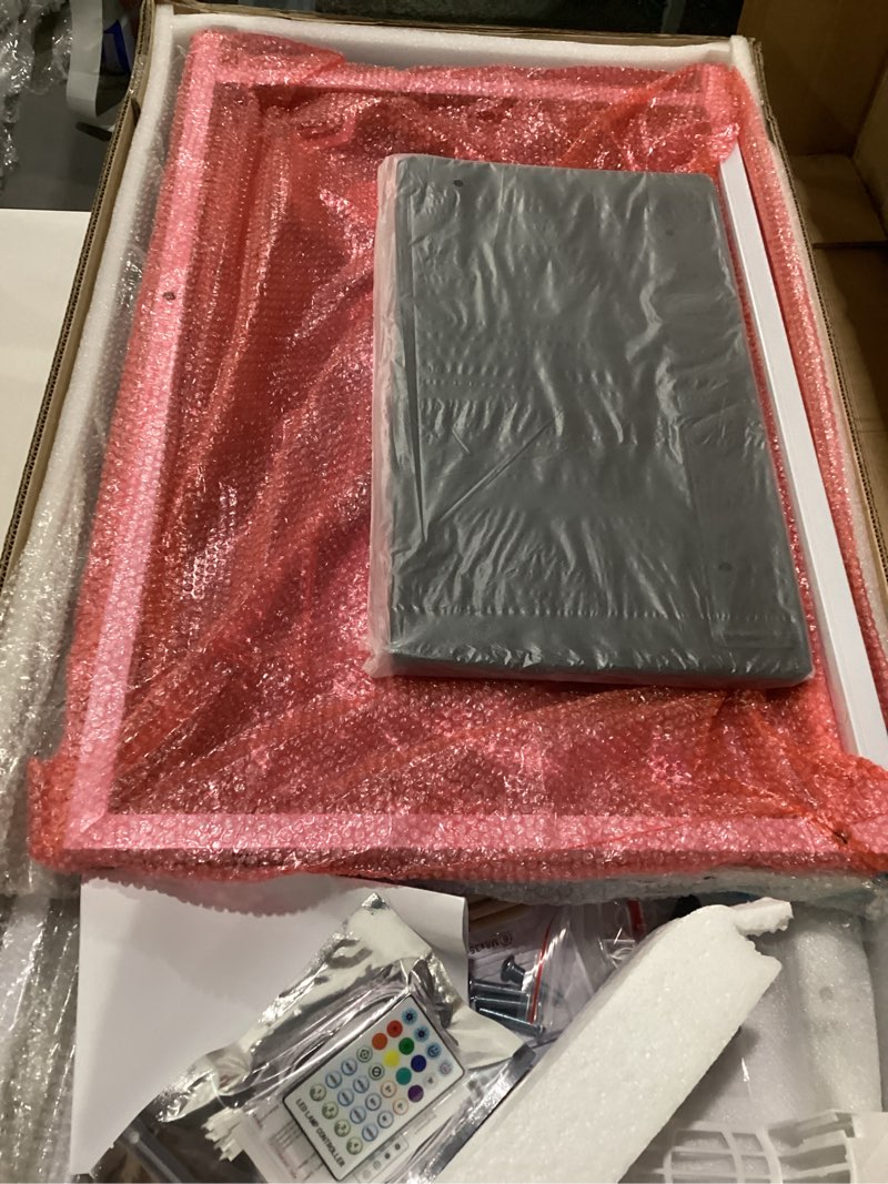 Condition photo showing New/Like New for L Shaped Gaming Desk with Desk Extender, Smart Corner Computer Desk with LED Lights & Power Outlets, Monitor Stand, Storage Bag, for Work, Home Office, Bedroom, Study (White)