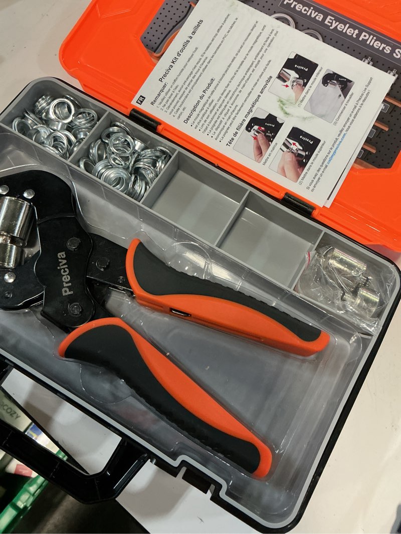 Condition photo showing As Is for preciva heavy duty grommet kit with suitcase, grommet tool kit of 3/8\\\\\" and 1/4\\\\\\\" with 400pcs grommets, for advertising poster, banner, cardboard 1/4 and 3/8 inch with case