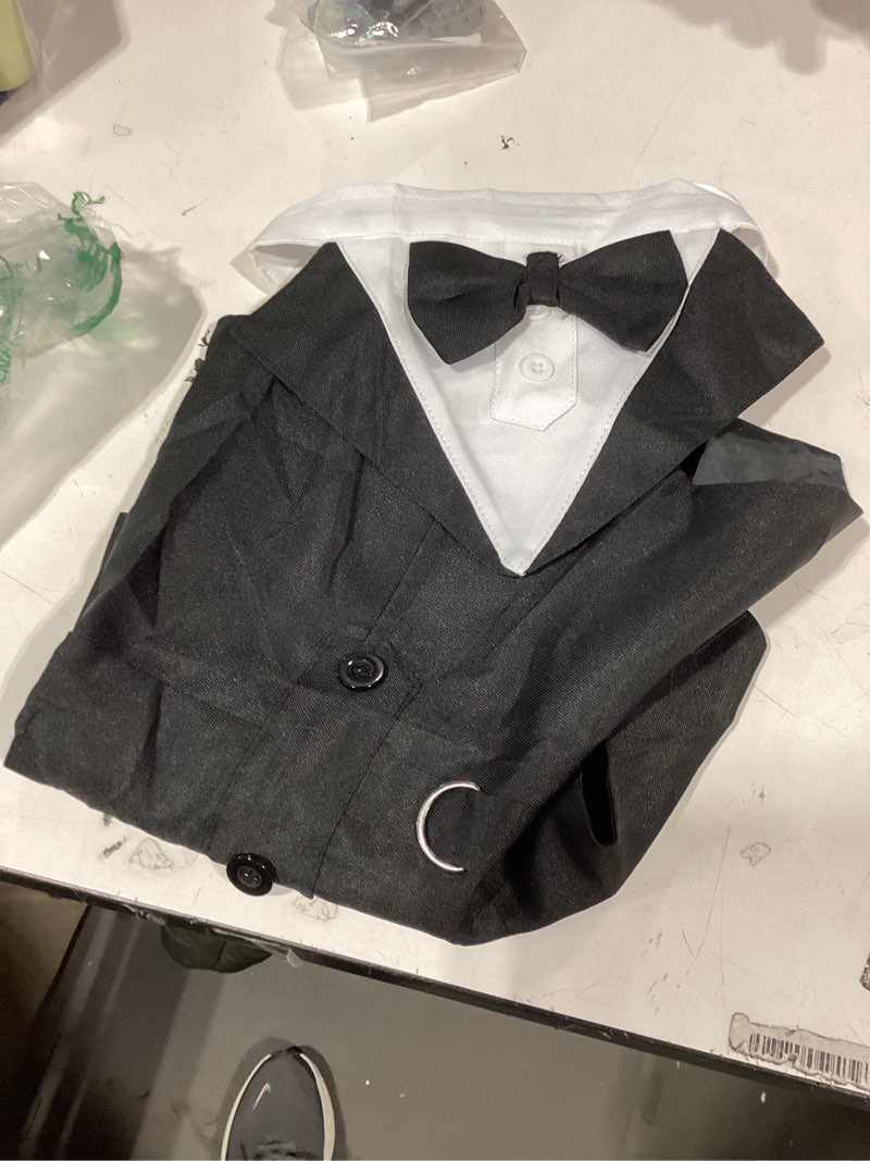 Condition photo showing Good Condition for Similar productGOYOSWA Dog Tuxedo Dog Suit Dog Wedding Bandana Collar with Bow Tie, Adjustable Dog Tux Formal Dog Costumes, Engagement Birthday Gifts for Small Medium Large Dogs Pets (Large: Neck 15”-25”)