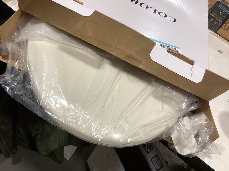 Condition photo showing As Is for Gerber Elongated Toilet Seat with Cover, Soft Close, No Slam, Quick & Easy Install, Heavy-Duty Plastic, Adjustable Fit for Standard Elongated Toilets, Durable & Fade-Resistant, Biscuit G009921309