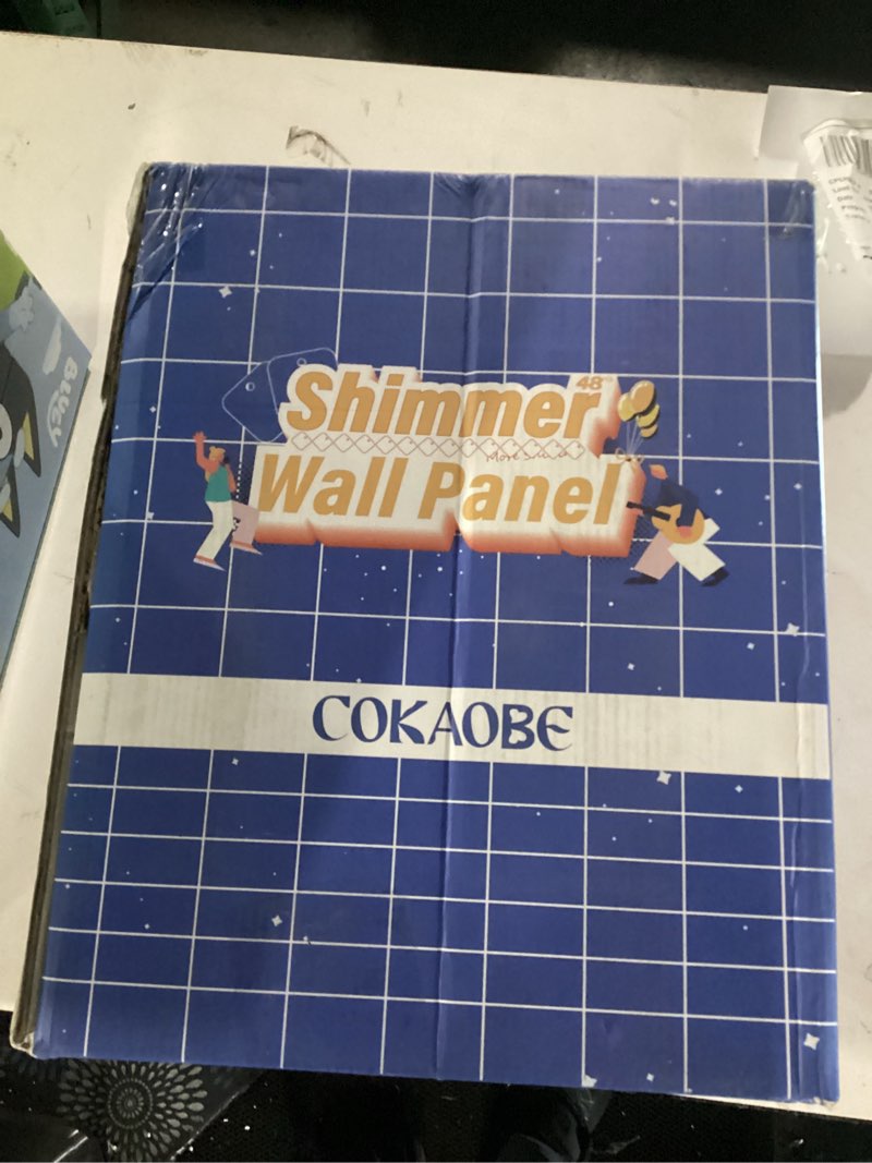 Condition photo showing New/Like New for COKAOBE Silver Shimmer Wall Backdrop, 48PCS Square Sequin Shimmer Backdrop Panel, Photo Backdrops for Birthday, Anniversary, Wedding, Graduation & Bachelorette Party Decoration