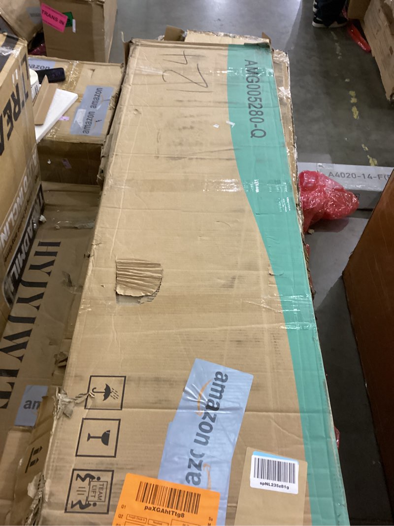 Condition photo showing As Is for Queen Size Bed Frame with Storage Headboard and Charging Station, Ergonomic Platform Bed Frame with LED Lights, Strong Metal Slat Support, No Box Spring Needed, Noise Free, Grey Queen Grey