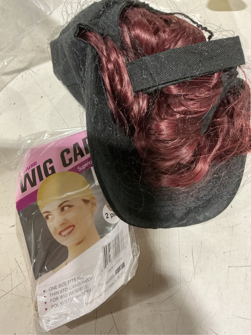Condition photo showing New/Like New for hat wig for women short wave baseball cap with curly hair extensions wigs synthetic adjustable red baseball hat wig 14 inch 118#