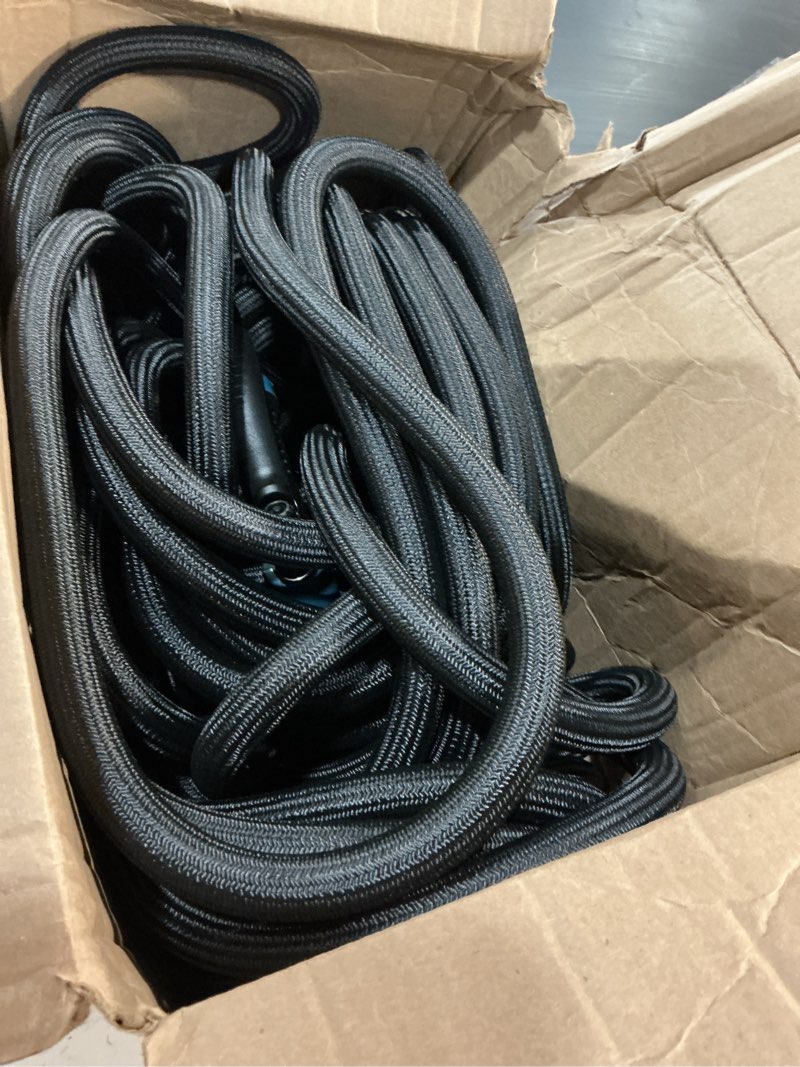 Condition photo showing As Is for flexi hose expandable garden hose with 8 function nozzle, 100ft - lightweight retractable garden hose, water hose - no-kink flexibility, 3/4 inch solid brass fittings and double latex core 100ft black