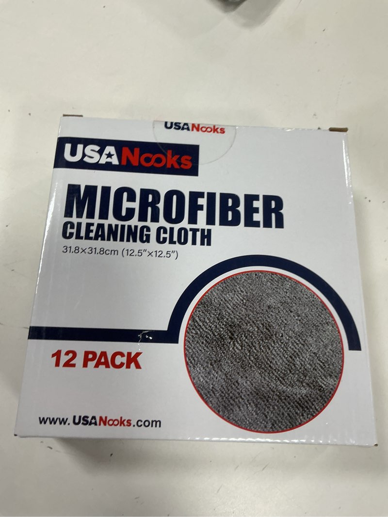Condition photo showing New/Like New for USANOOKS Microfiber Cleaning Cloth Grey - 12 Pcs (12.5"x12.5") - High Performance - 1200 Washes, Ultra Absorbent Microfiber Towel Weave Grime & Liquid for Streak-Free Mirror Shine - Car Washing Cloth Pack of 12 Gray