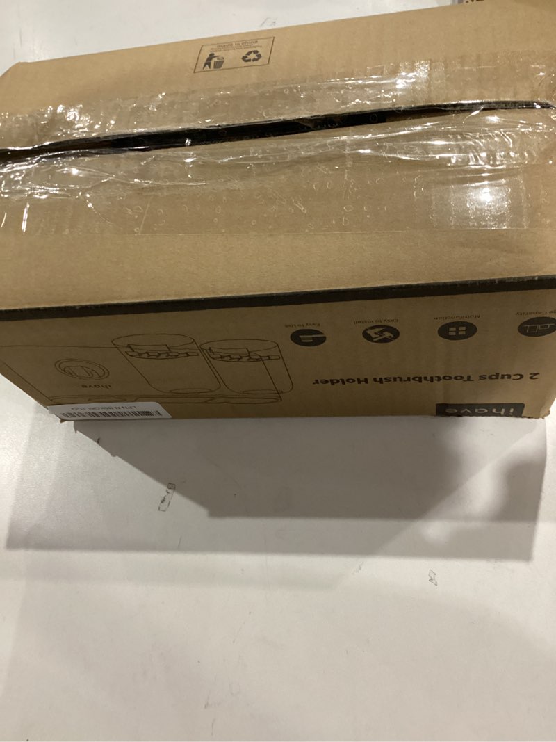 Condition photo showing New/Like New for iHave Toothbrush Holders Bathroom Accessories with Toothpaste Dispenser, 2 Cups Toothbrush Holder Wall Mounted Bathroom Decor Black 2 Cups