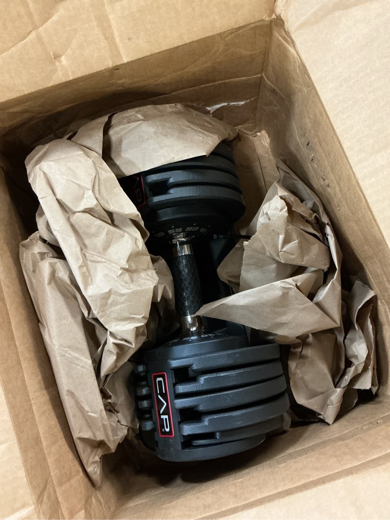 Condition photo showing As Is for cap adjustable dumbbell, 55lb/110lb single dumbbell for home gym exercise & fitness, 5-in-1 fast adjustable weights with anti-slip handle (2 weight option)