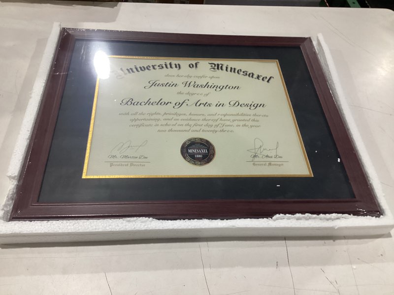 Condition photo showing New/Like New for 16x20 diploma frames 12x15 with black mat, fits degree certificate document, 20 x 16 cherry red frame with tempered glass panel for wall mounting black mat-1 16x20 for 12x15 with mat