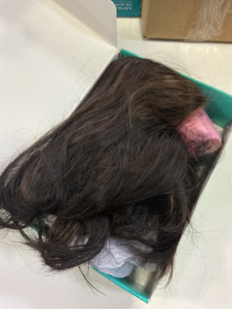 Condition photo showing As Is for hair toppers for women, 360° full coverage hand tied breathable hair pieces for thinning, clip wavy lightweight wiglets with french bangs(chocolate brown mixed chestnut) chocolate brown mixed chestnut 20 inch