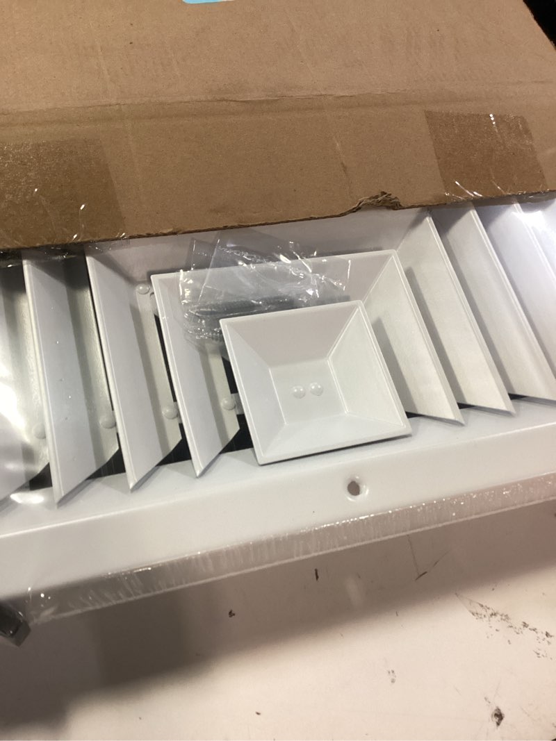 Condition photo showing Good Condition for fits 12x12 duct opening 3 way aluminum square ceiling diffuser by handua | register vent cover grille for ceiling | rust proof | white | outer dimensions: 13.75" x 13.75" 1 12" x 12" duct size