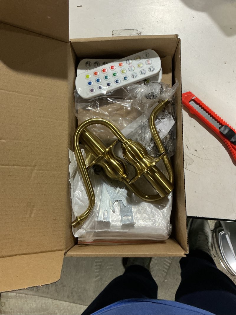 Condition photo showing Good Condition for battery operated wall sconces set of two,wireless wall sconces with 10000mah dimmable bulb and remote,led 15 colors rechargeable gold wall sconce with fabric for bedroom living room hallway wall decor gold 2 pack
