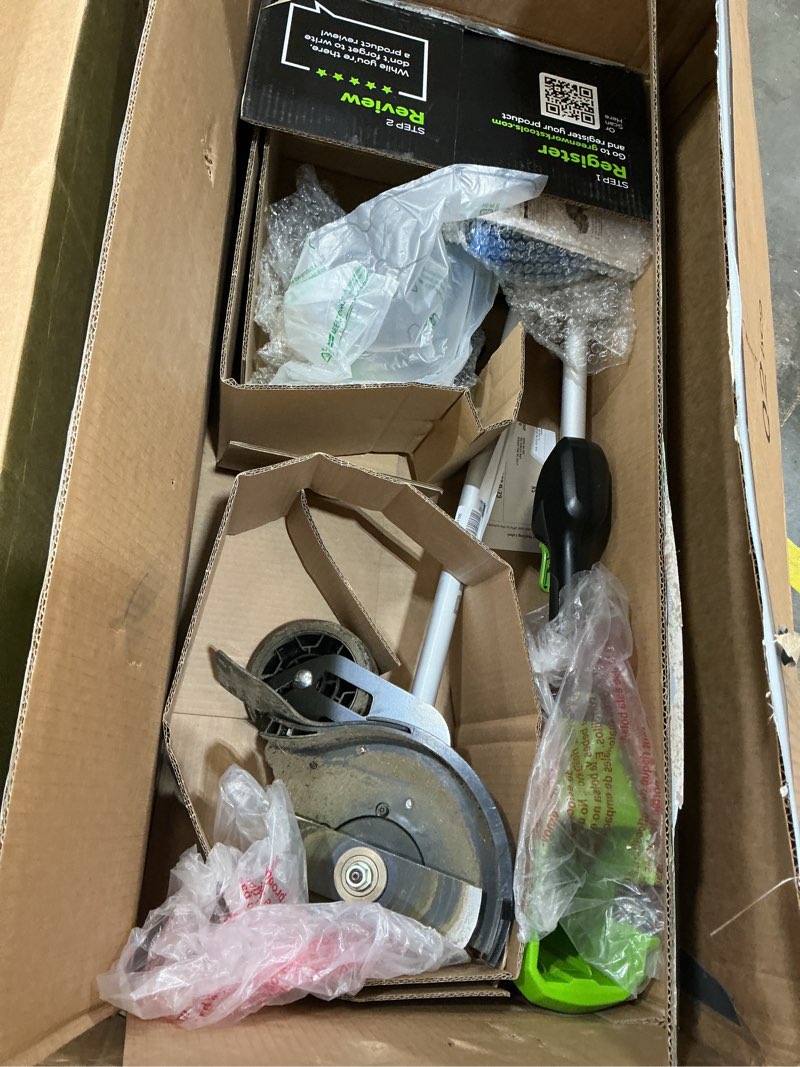 Condition photo showing As Is for greenworks 60v 8" brushless cordless edger with 2.0ah battery & charger – tool-free depth adjustment, lightweight lawn edging tool, 4-year warranty 60v 8" edger (2.0ah)