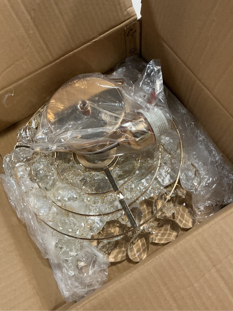 Condition photo showing Good Condition for mini crystal chandelier modern crysal flush mount ceiling light for bedroom closet hallway with e26 base small pendant light (gold-ceiling)