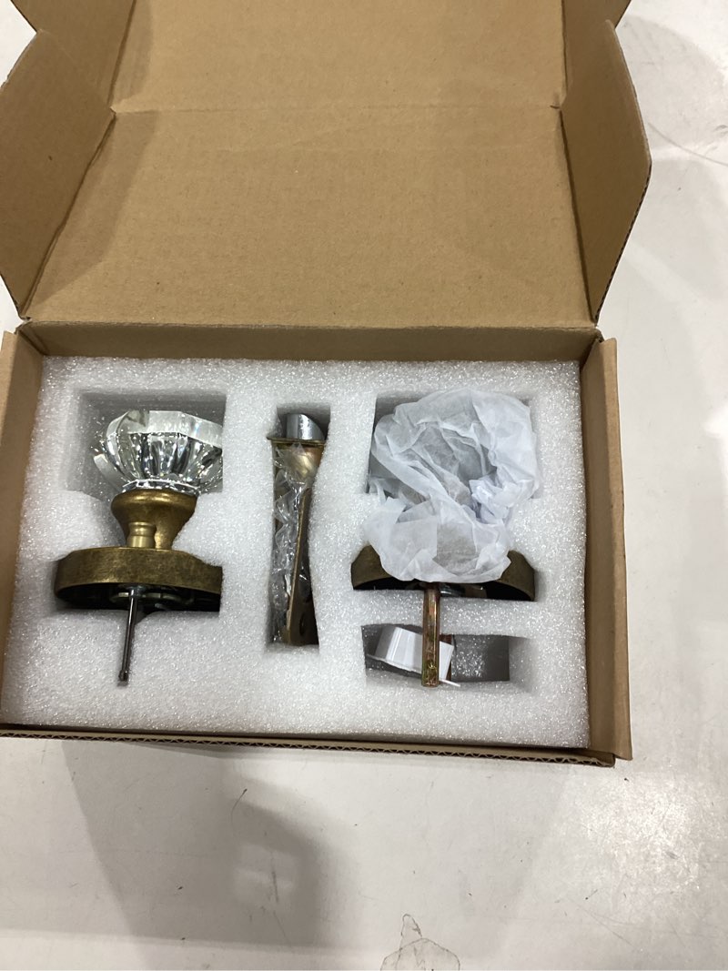 Condition photo showing As Is for Glass Door Knobs Interior Passage Antique Brass Bronze Door Knob for Hall and Kitchen Crystal Door Knobs Retro Octagon Style, 1 Pack