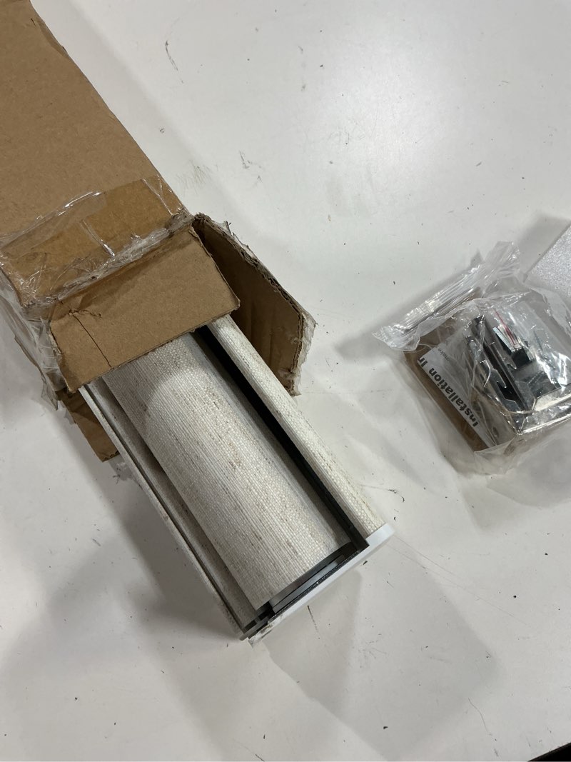Condition photo showing Good Condition for persilux light filtering roller shades for window blinds,cordless,linen fabric,thermal insulated fabric uv protection shades for home,office,bedroom,door,light filtering-grey,30.5\" w x 72\" h 30 1/2\"w x 72\"h light filtering-grey (color may vary ours is beige)