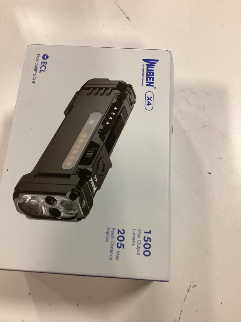 Condition photo showing New/Like New for wuben x4 edc rechargeable flashlight with rgb light, led flashlight 1500 high lumens with tactical switch and magnetic, ip65 portable pocket usb c, mini flash light for travel, camping, work black