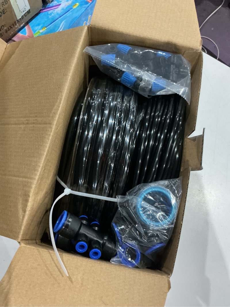Condition photo showing New/Like New for drip irrigation system 230ft quick-connect drip irrigation kit with 1/4 inch 1/2 inch irrigation tubing hose and accessories for lawn raised bed greenhouse plant watering system