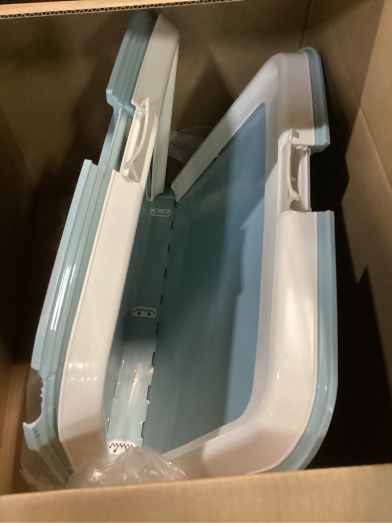 Condition photo showing Good Condition for iris usa pee pad holder - for large sized dog and puppy pee pads, secured latches, non-skid feet, high polish finish for easy cleaning, leak protection, fits 28"x34" pad or larger, square, blue 28" x 34" blue