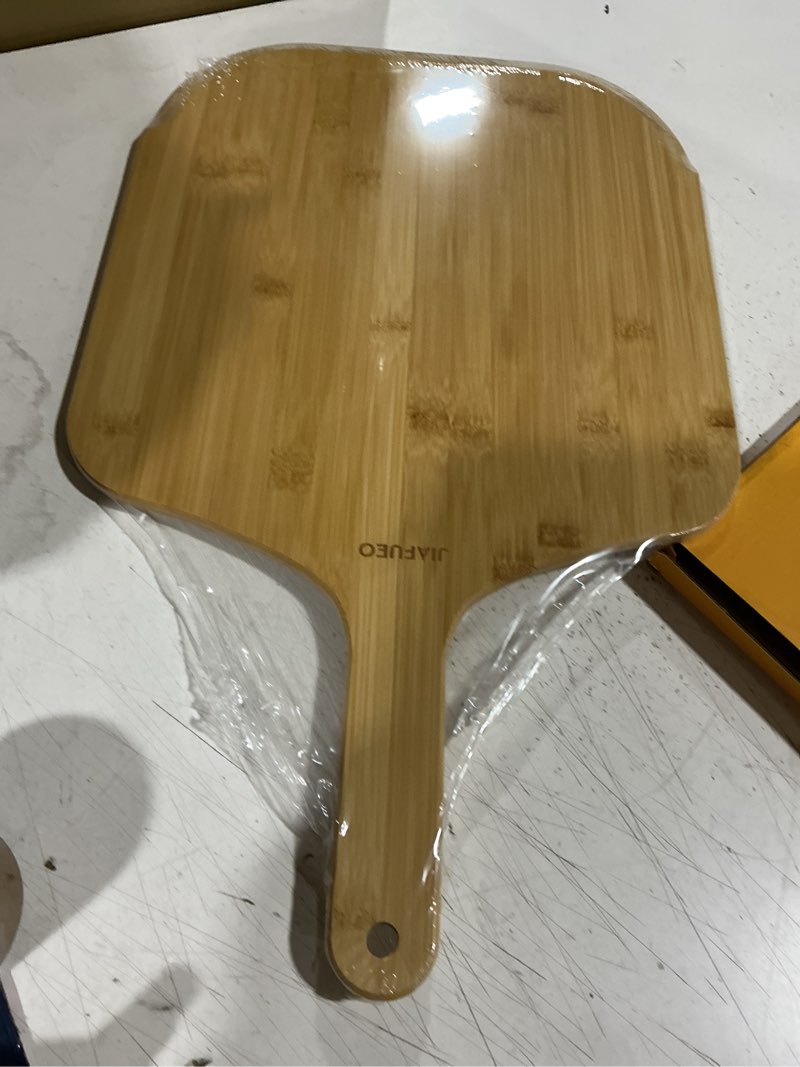 Condition photo showing Good Condition for pizza peel 14 inch, large bamboo pizza paddle spatula - wooden serving board, oven accessory for baking homemade, wood cutting board for cheese bread fruit vegetables 23"l x 14"w x 0.47"th
