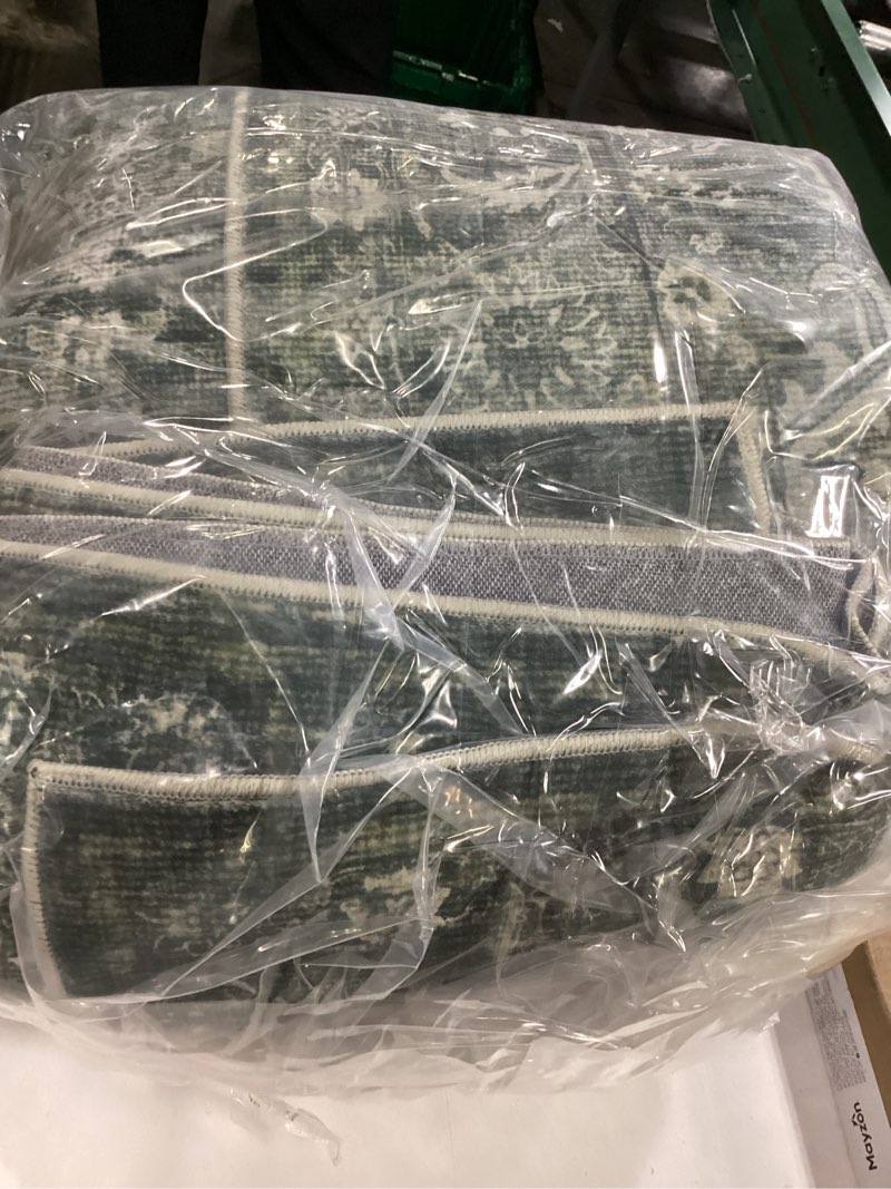 Condition photo showing Good Condition for washable area rug 8x10 green rugs for living room, vintage boho large rug for bedroom dining room office, distressed floral print carpet for under table, soft non slip low pile throw carpet indoor mat 8' x 10' (rectangular) dark green