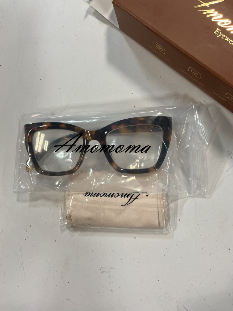 Condition photo showing New/Like New for amomoma trendy tr90 oversized blue light reading glasses women,stylish square cat eye glasses am6031 c1.black+c6.tortoise 1.5 x